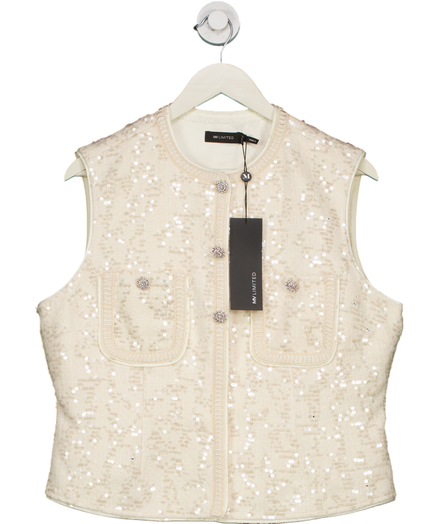 Mint Velvet Beige Sequin Boucle Top UK 16