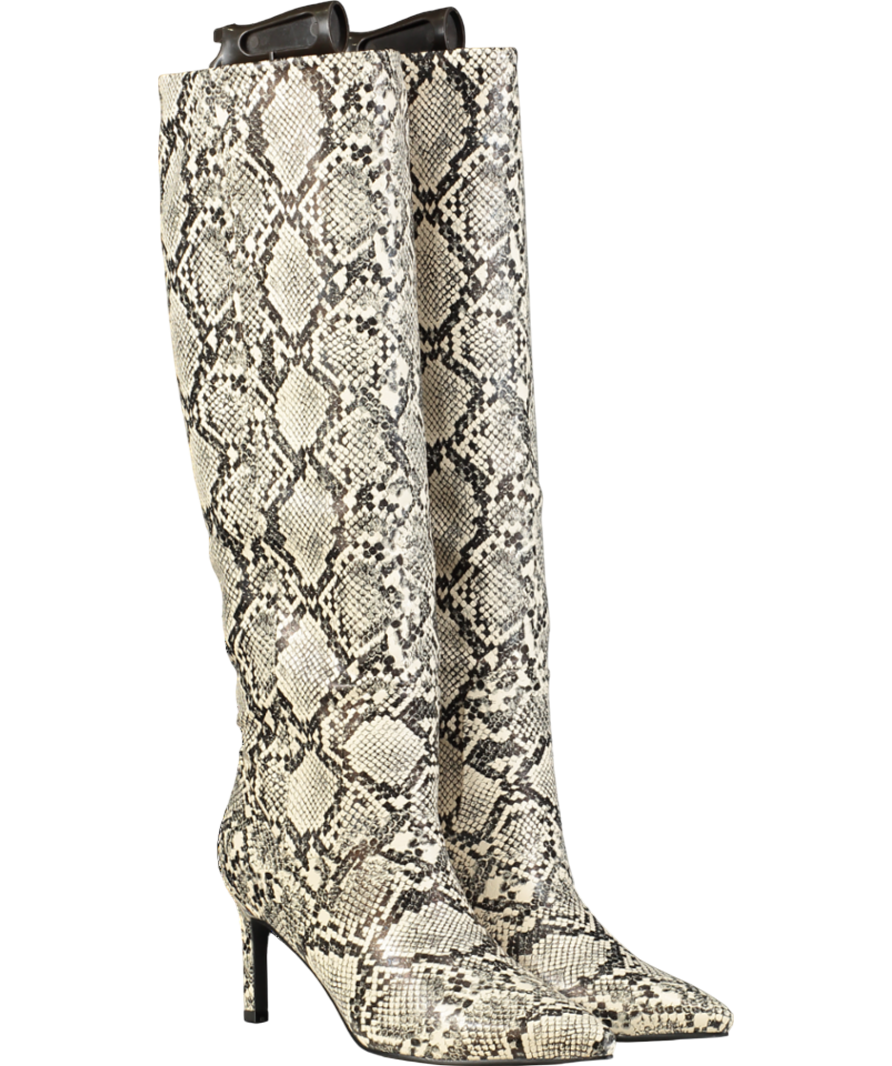 Billini Natural Xanthia Cream Snake Print Knee-high Boots UK 6