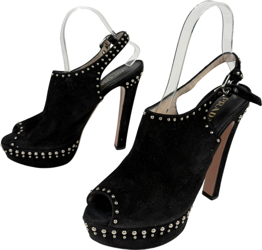 Prada Black Suede Studded Platform Heels UK 7.5 EU 40.5 👠