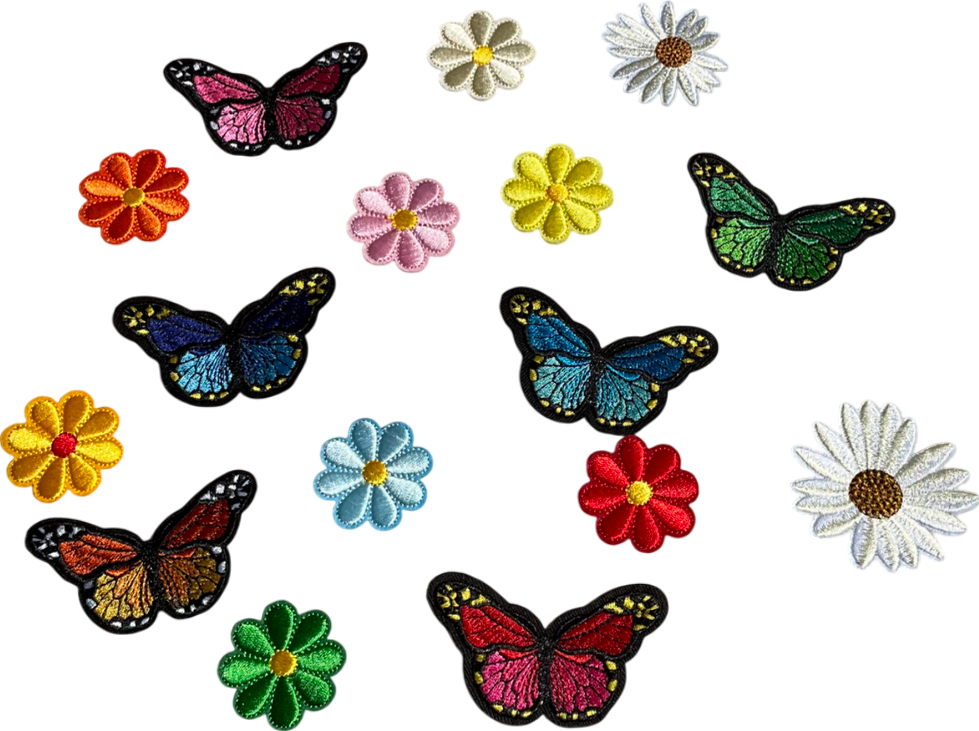 Multicoloured Butterfly And Flower Appliqué Patches One Size