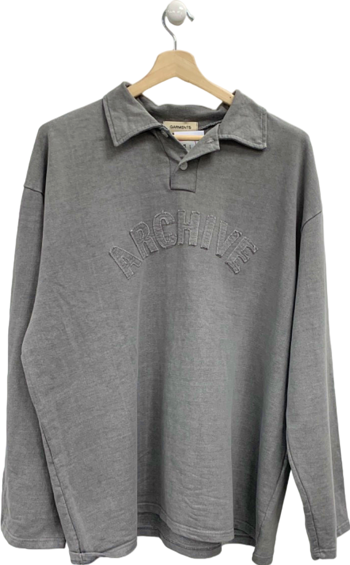 Garments Grey ARCHIVE Long Sleeve Polo Shirt UK XL