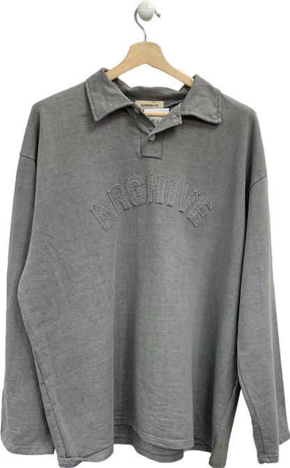 Garments Grey ARCHIVE Long Sleeve Polo Shirt UK XL