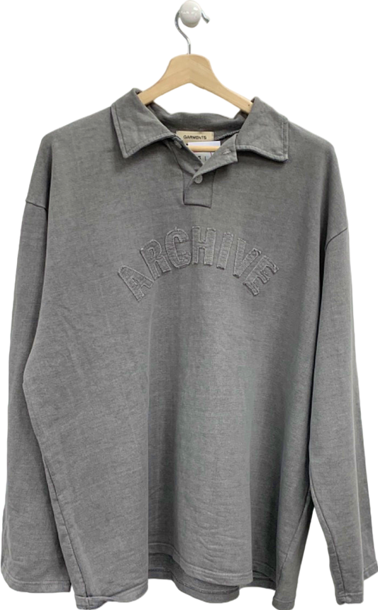 Garments Grey ARCHIVE Long Sleeve Polo Shirt UK XL