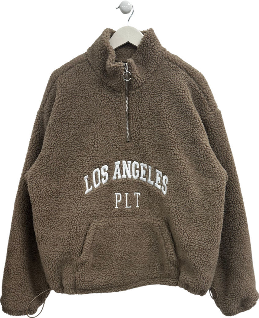 PrettyLittleThing Beige Taupe Quarter Zip Pocket Detail Fleece UK 10