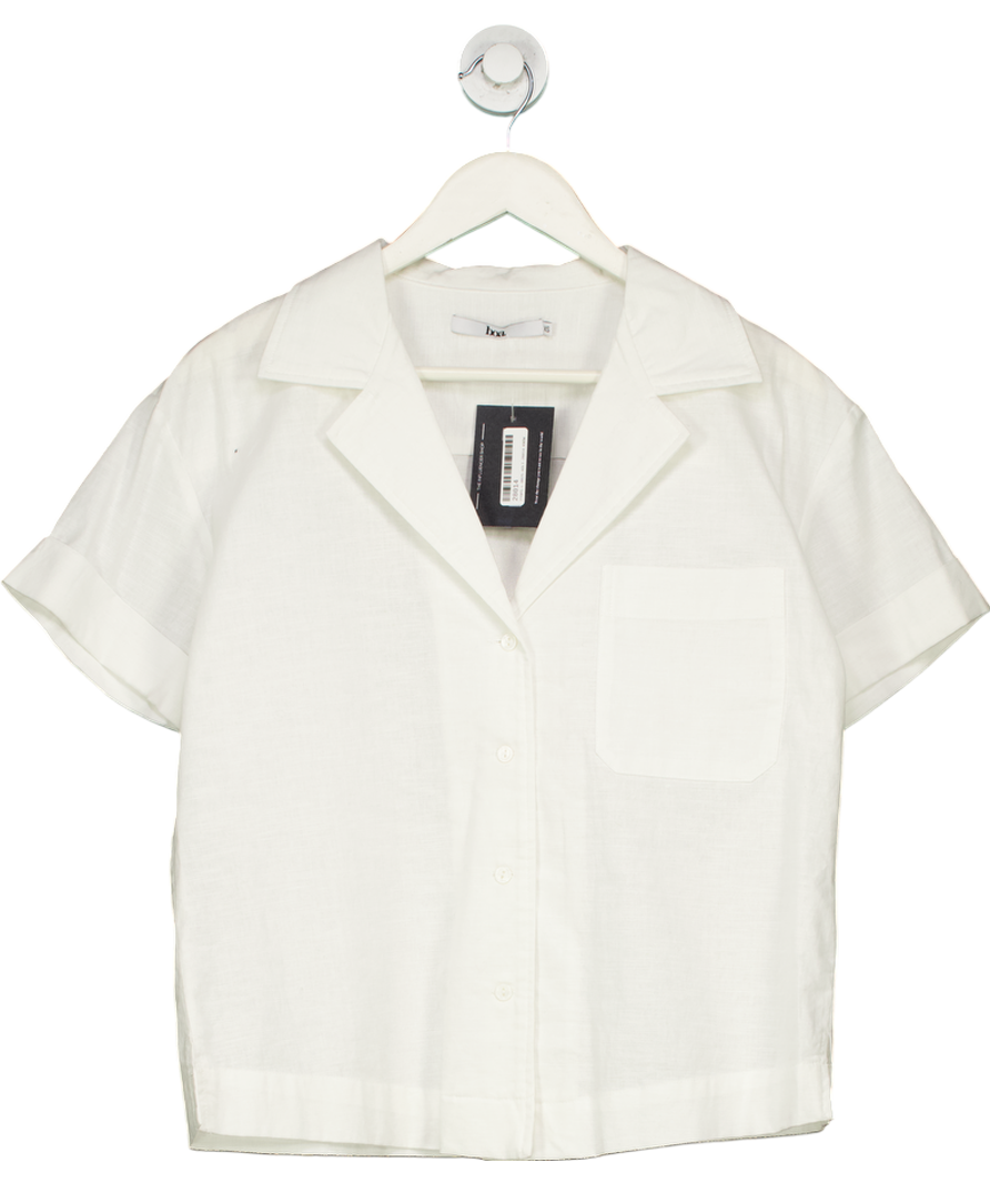 BOA White Linen Short Sleeve Bowling Shirt UK XS