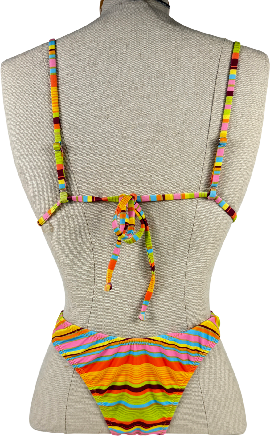 LOLEIA Multicoloured Stripe Bikini (2 Different Bikini Top Styles) UK XS
