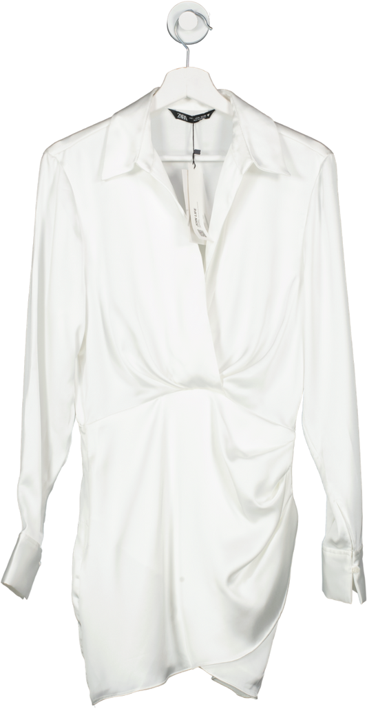 ZARA White Long Sleeve Satin Mini Dress BNWT UK S