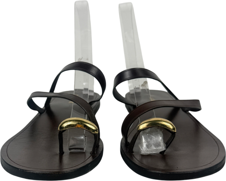 Jonak Plagettes With Slender Straps And Gold Details In Dark Brown Leather UK 7 EU 40