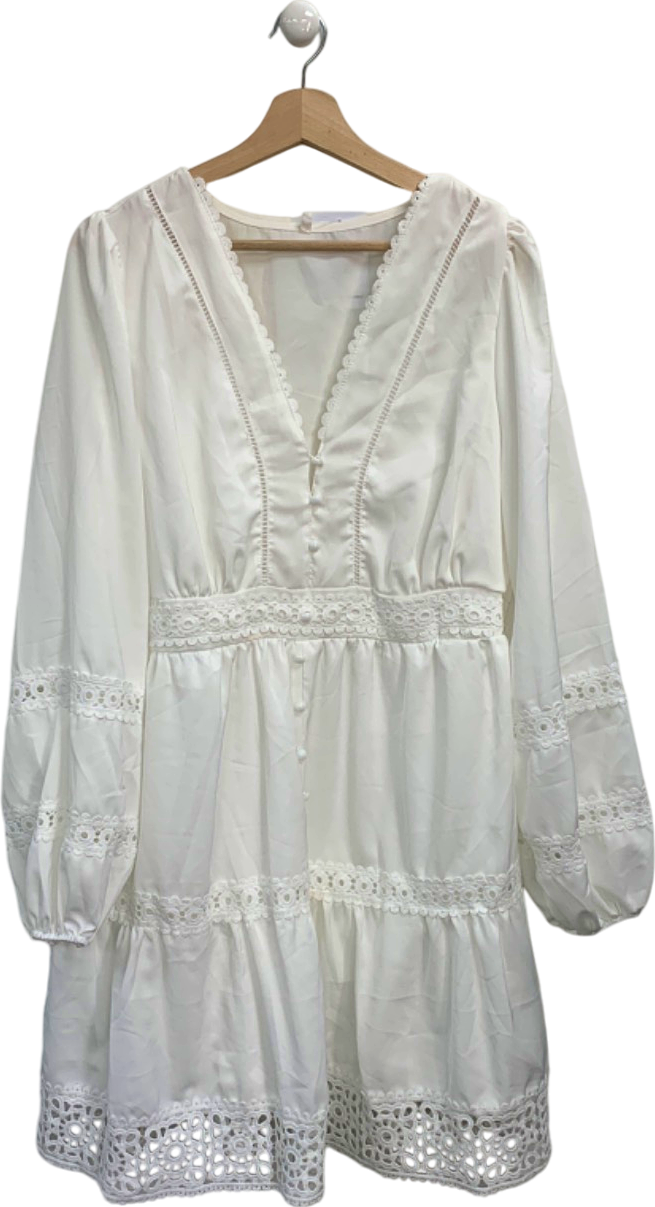 White Lace Trimmed Vintage-Inspired Dress UK 5XL