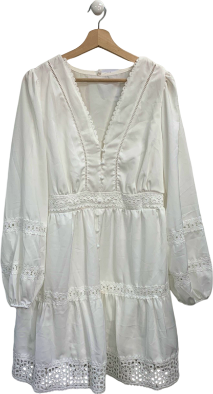 White Lace Trimmed Vintage-Inspired Dress UK 5XL