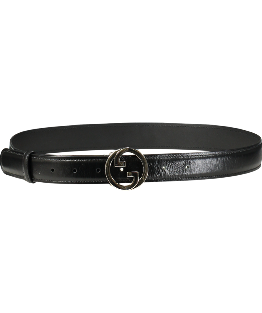 Gucci Black / Silver Blondie Interlocking Gg Leather Logo Belt Sz 90cm