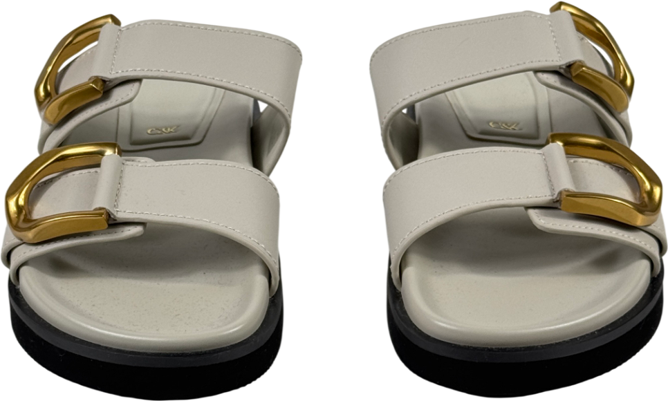 CHARLES & KEITH Gabine Buckled Leather Slides - Chalk Grey UK 6 EU 39 👠