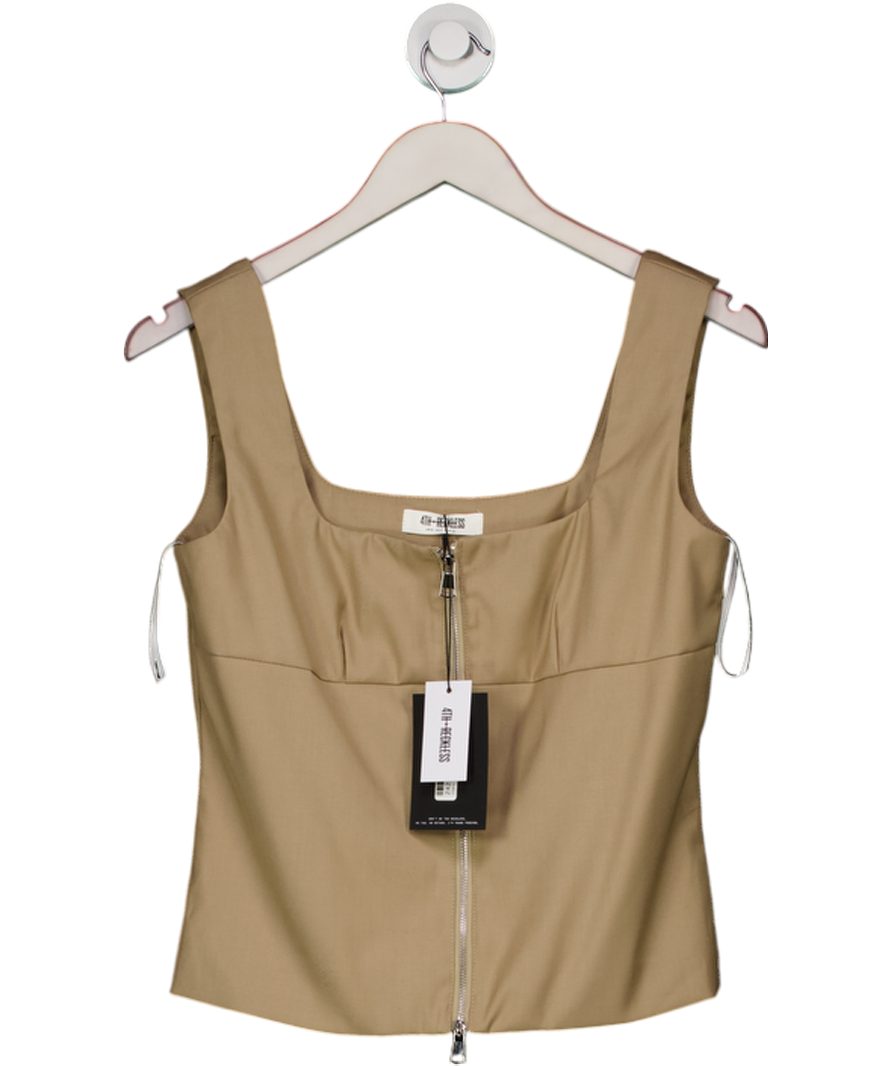 4th & Reckless Beige Terry Tailored Sleeveless Zip Detail Top UK 8