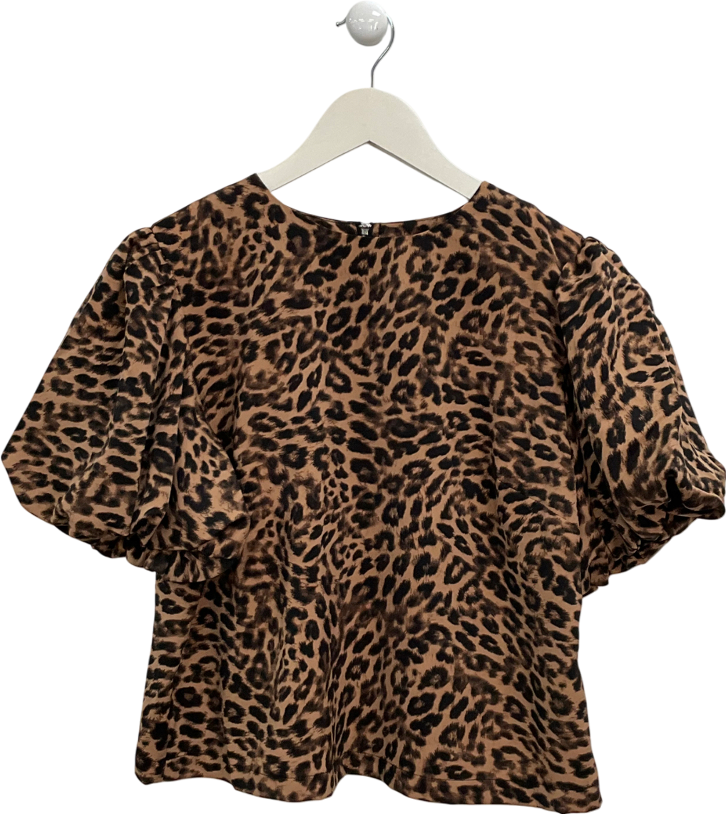Freemans Brown Leopard Print Short Sleeve Top UK 10