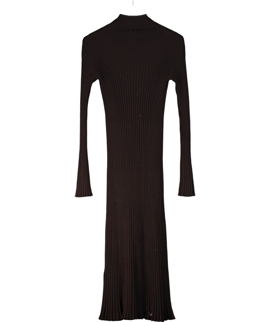 H&M Brown Merino Wool Ribbed Midi Dress UK S
