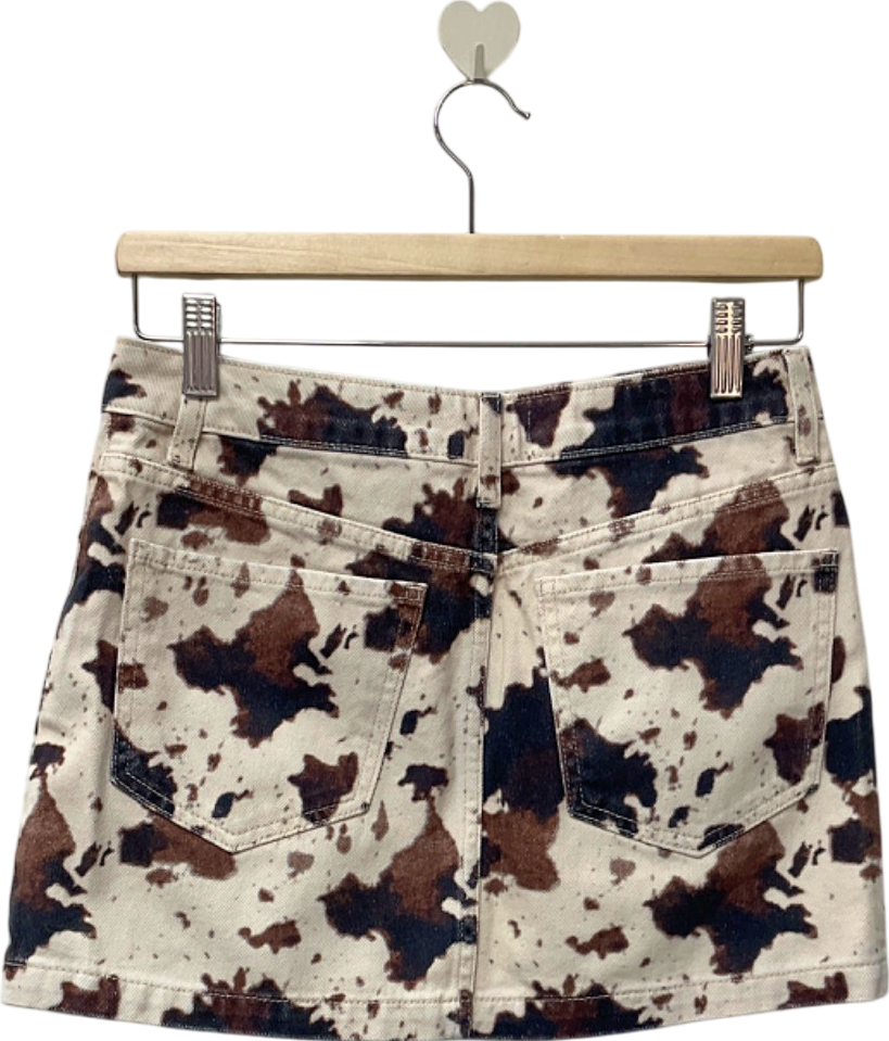 Topshop Brown Cow Print Denim Skirt UK 6