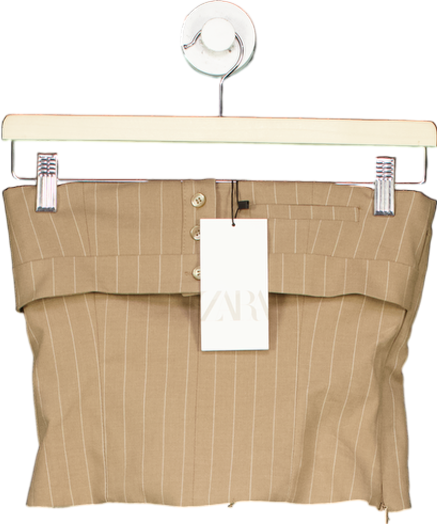 ZARA Brown Pinstripe Bandeau Top UK XS