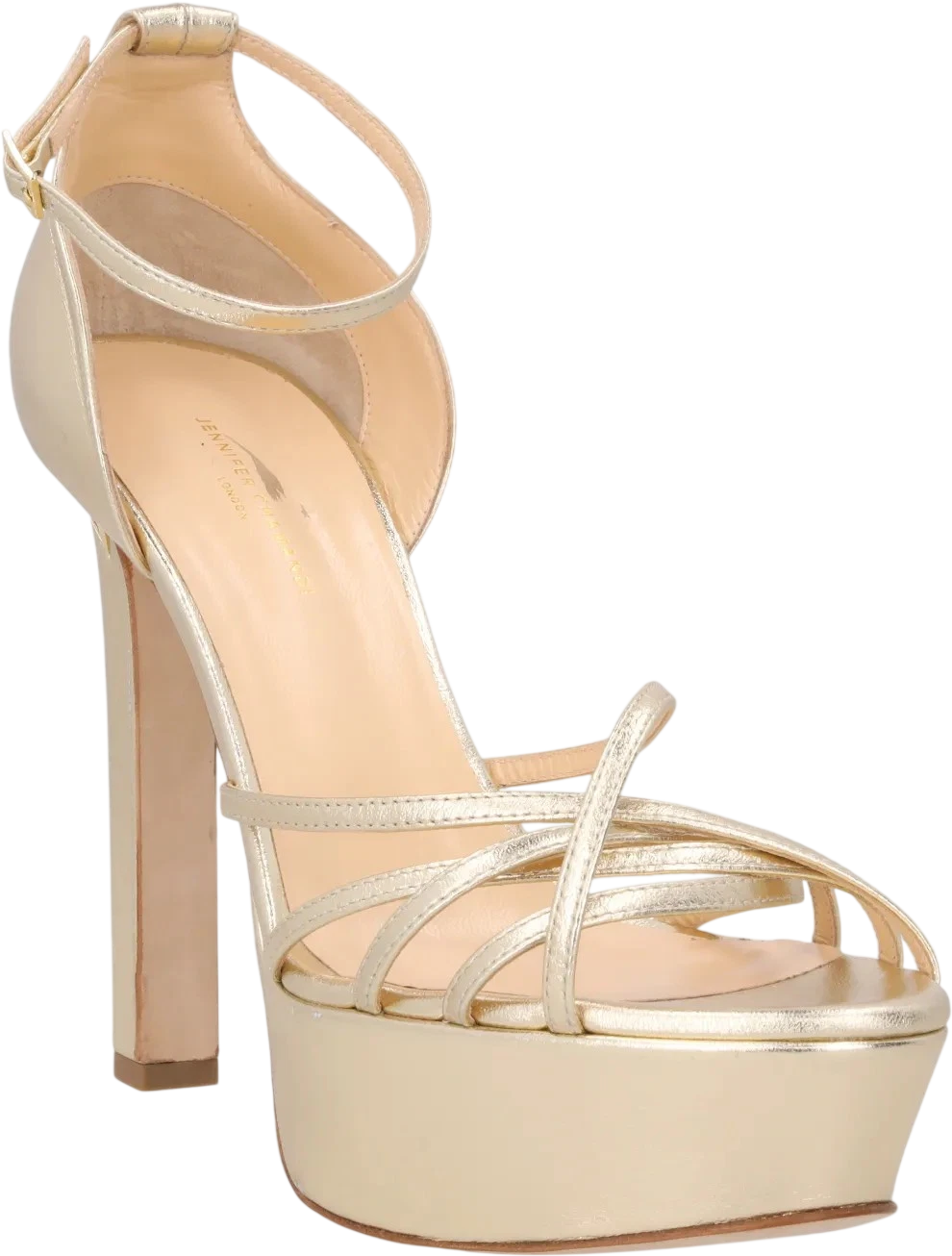 JENNIFER CHAMANDI Metallic Gold Nappa Leather Roberto 130 Bespoke Platform Sandals UK 7.5 EU 40.5