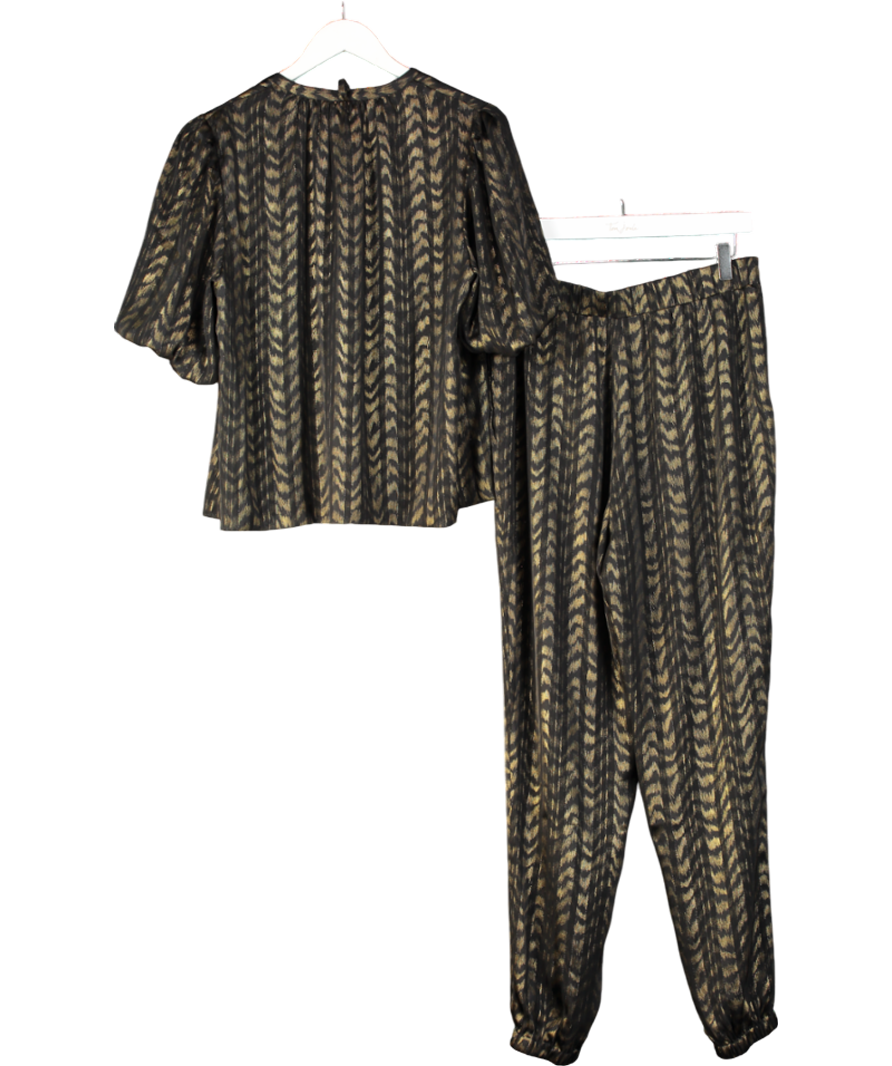 Eleven Loves Metallic Poppy Print Puff Sleeve Blouse And Trouser UK 12
