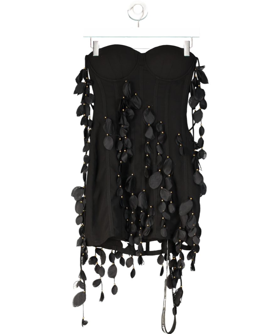 Meshki Green Beverly Hills Premium Linen Corset Petal Detail Mini Dress In Black UK XS