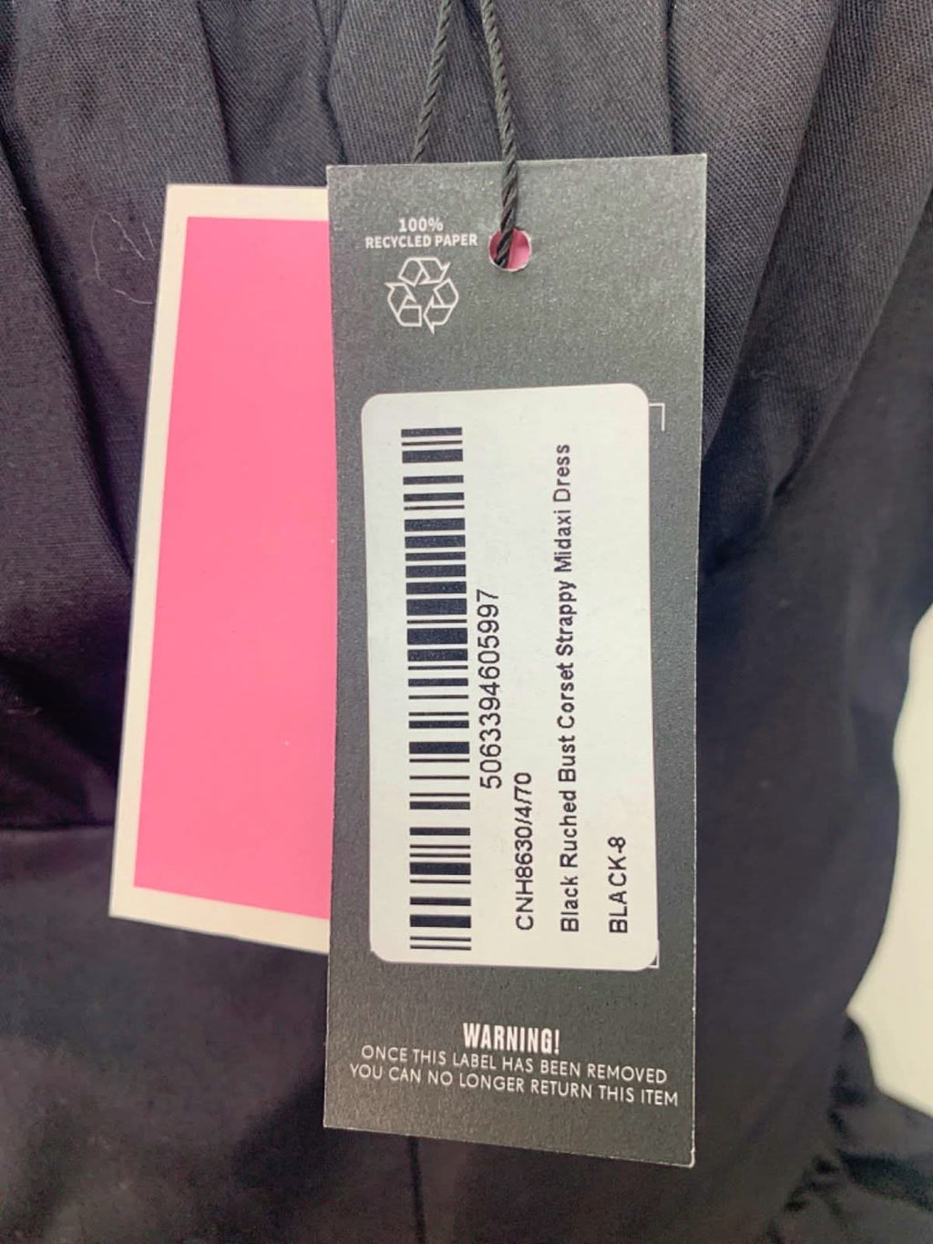 PrettyLittleThing Black Recycled Bust Corset Strappy Midi Dress Size UK 8