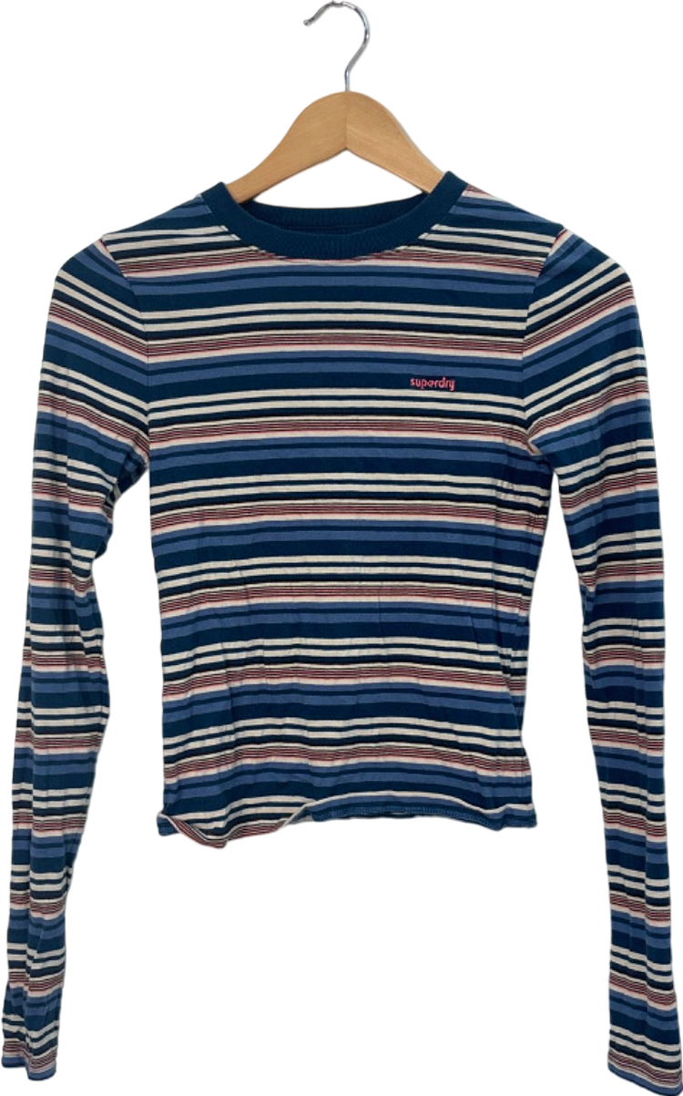 Superdry Navy Striped Long Sleeve Top UK 8