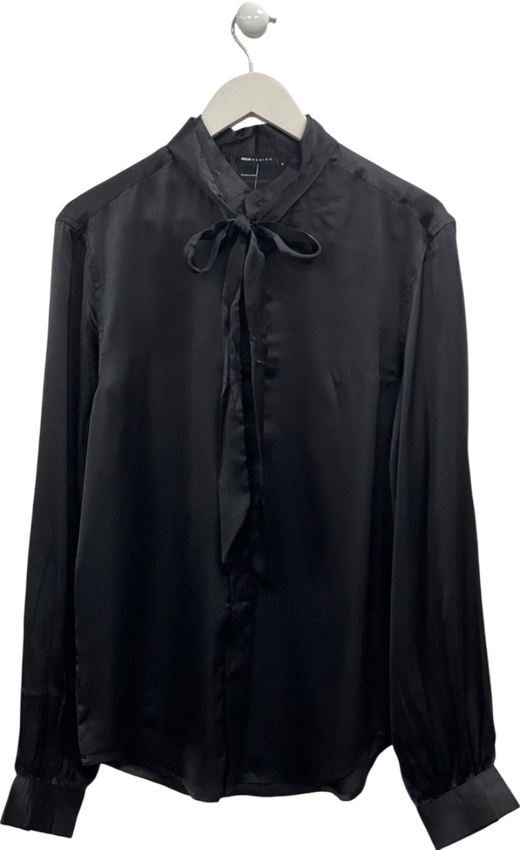 ASOS Black Satin Shirt With Volume Sleeve And Neck Tie UK M