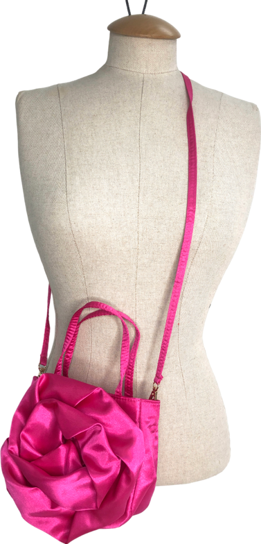 boohoo Pink Satin Flower Bag One Size