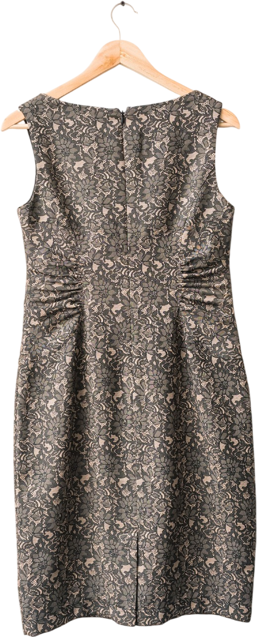 Adrianna Papell Sleeveless Black / Nude Lace Print Cocktail Dress UK 10