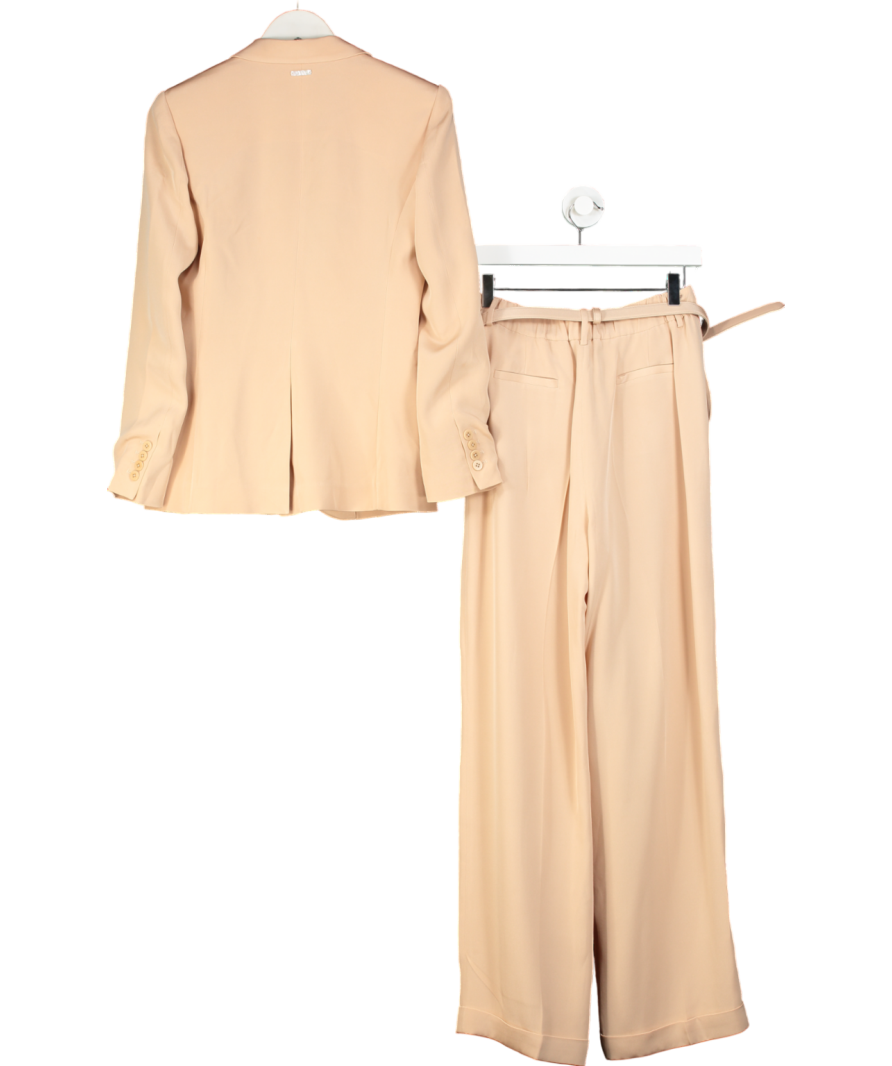 Lily Silk Pink Mahogany Rose Silk Blazer And Straight-leg Trousers Set UK 8