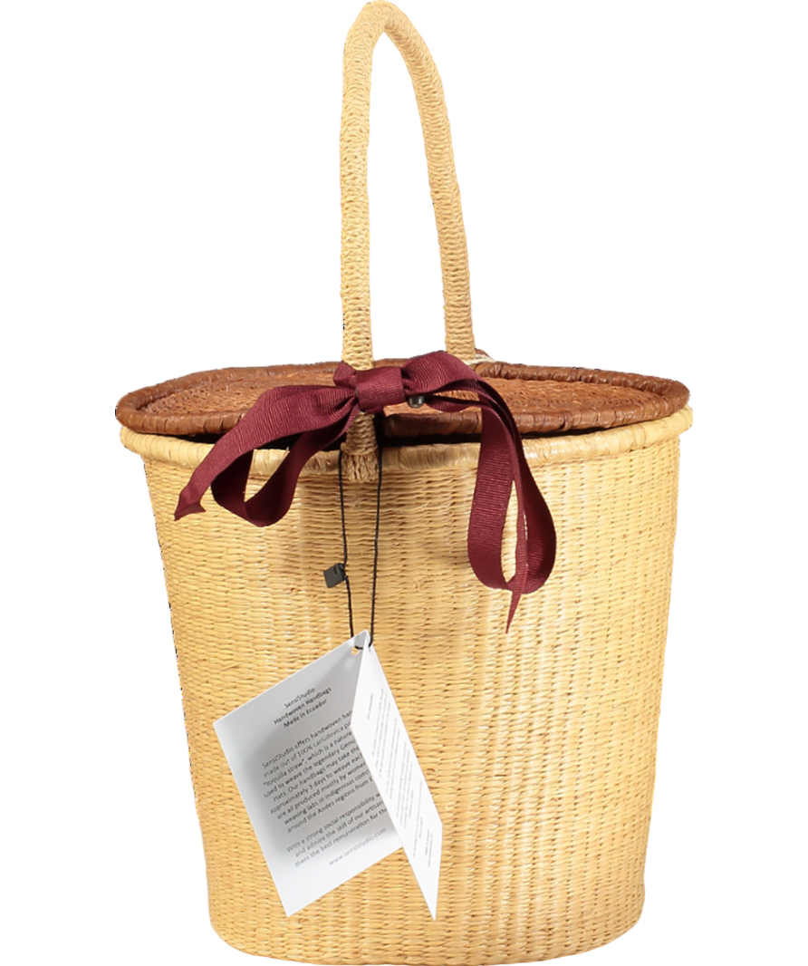 Sensi Studio Nude Handmade Straw Lidded Basket Bag
