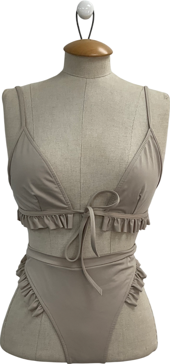 Aquarii Beige Ruffle Tie Front Bikini UK M