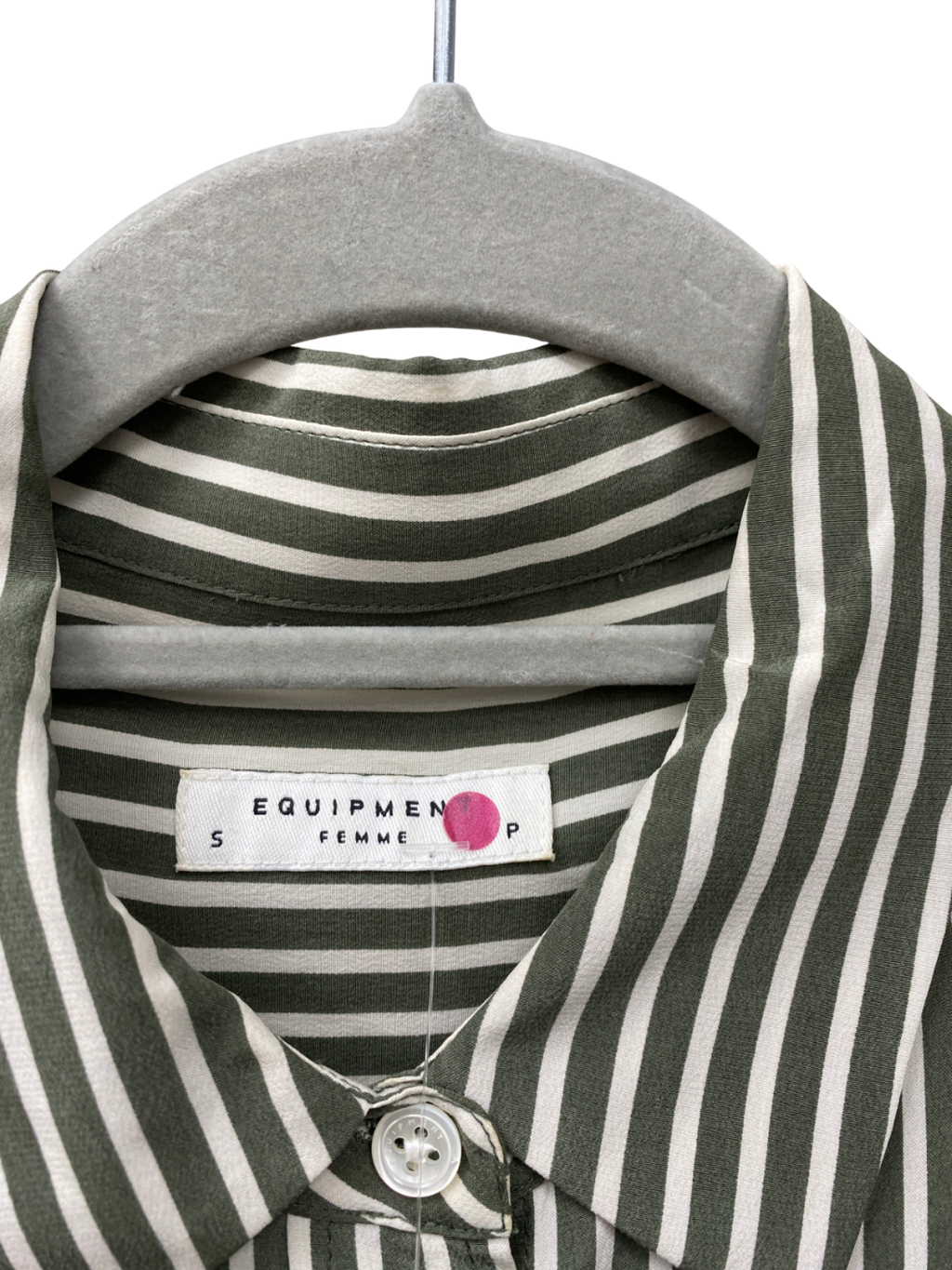 Equipment Green Striped Essential Washed Silk Shirt UK S