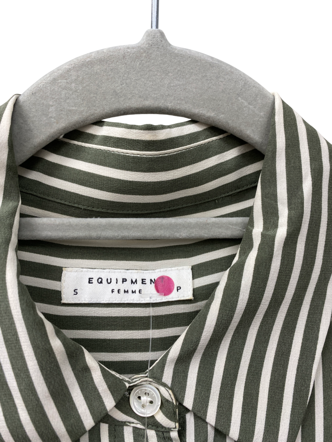 Equipment Green Striped Essential Washed Silk Shirt UK S