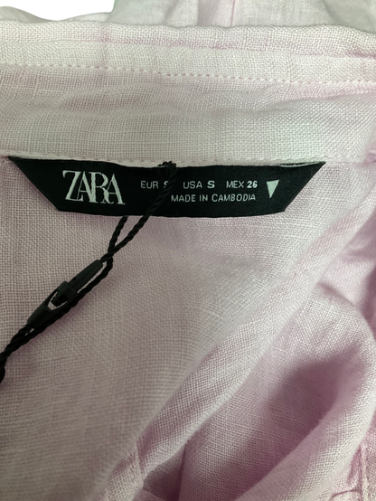 ZARA Pink 100% Linen Shirt UK S