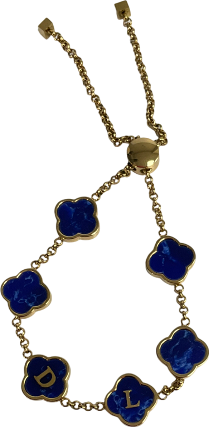 Abbott Lyon Metallic Blue Lace Agate Multi Clover Bracelet Personalised "D.L"