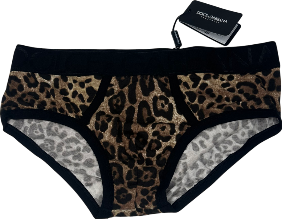 Dolce & Gabbana Leopard print logo waistband Stretch Jersey Brando Briefs W36