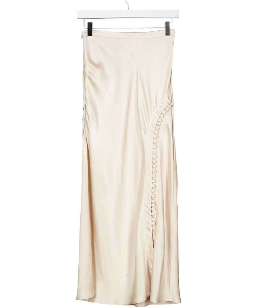 L'academie Nude Lightweight Satin Midi Skirt UK S