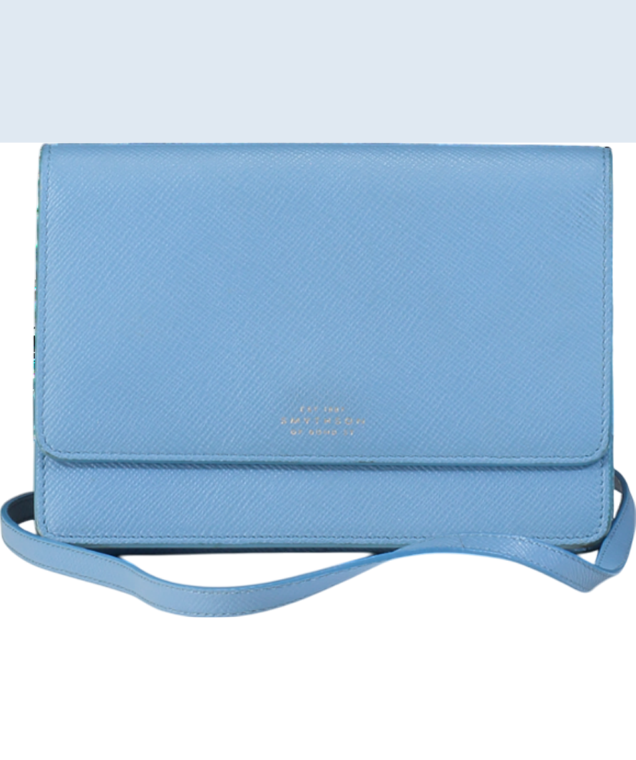 Smythson Light Blue Cross Grain Leather Crossbody Bag