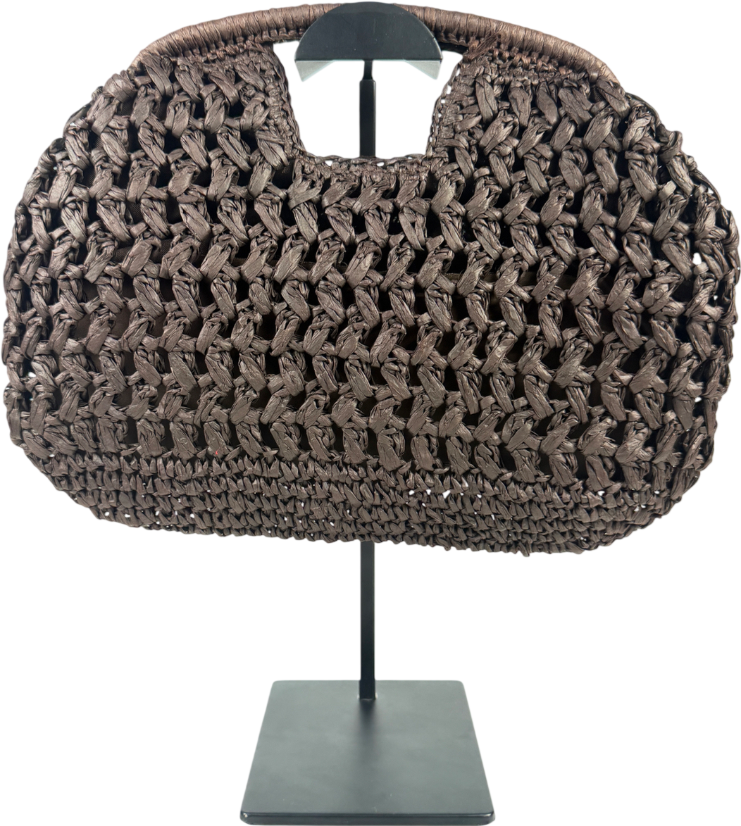 ASOS Brown Crochet Straw Frame Clutch Bag In Chocolate One Size