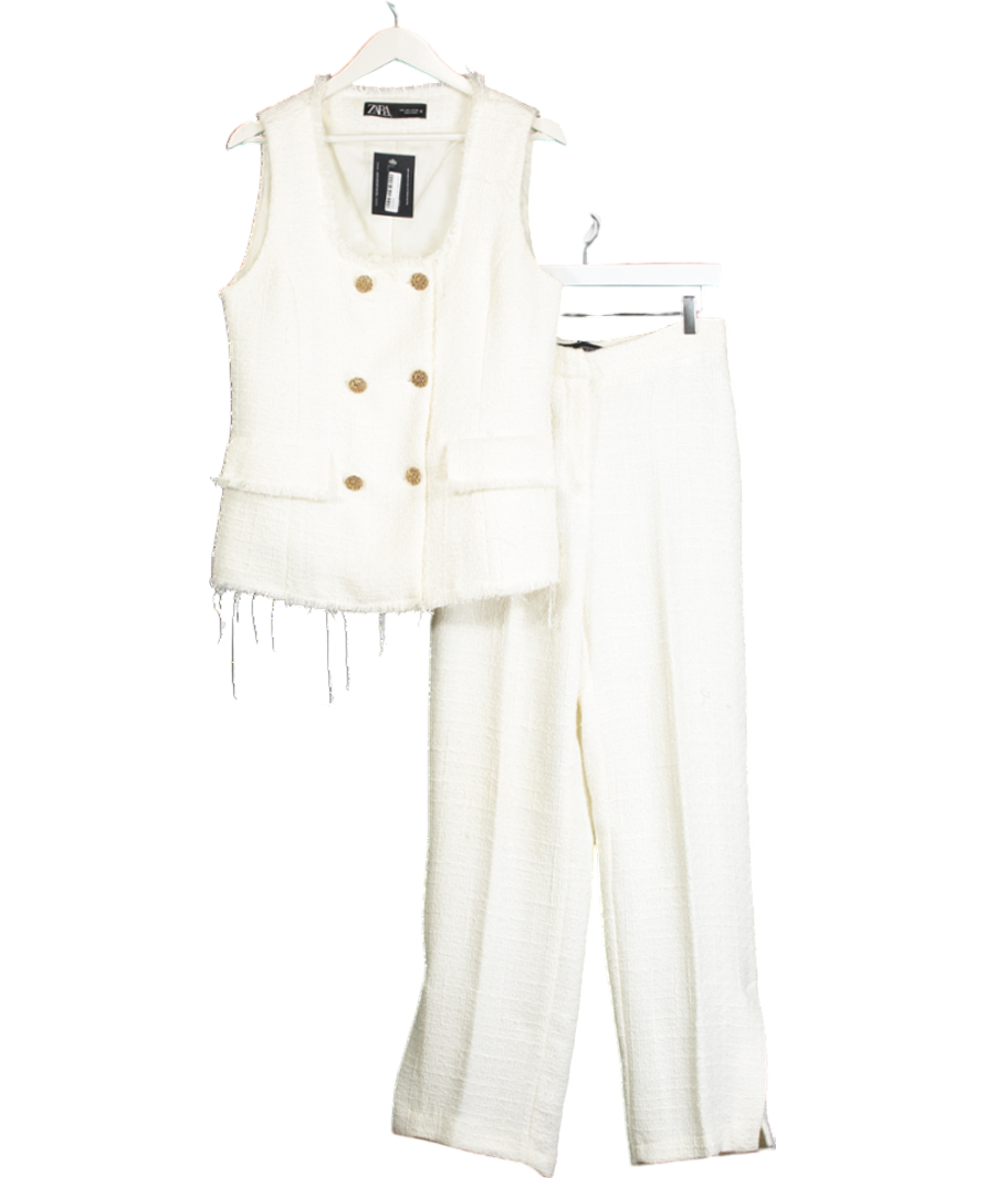 ZARA Cream Zara Tweed Waistcoat And Trousers Co-ord UK M/L