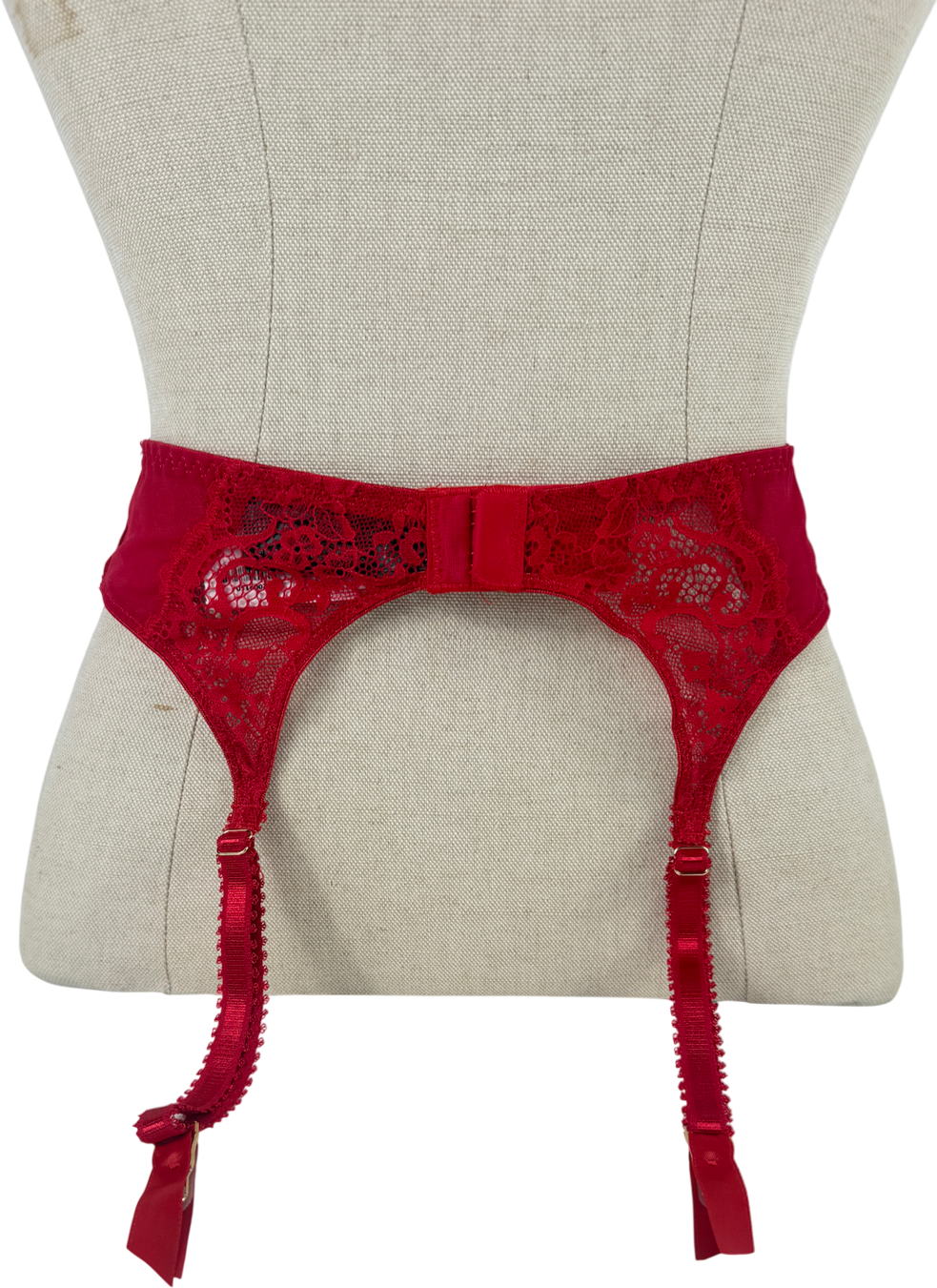 Ann Summers Red Caged Rose Floral Print Embroidery Suspender Belt UK S
