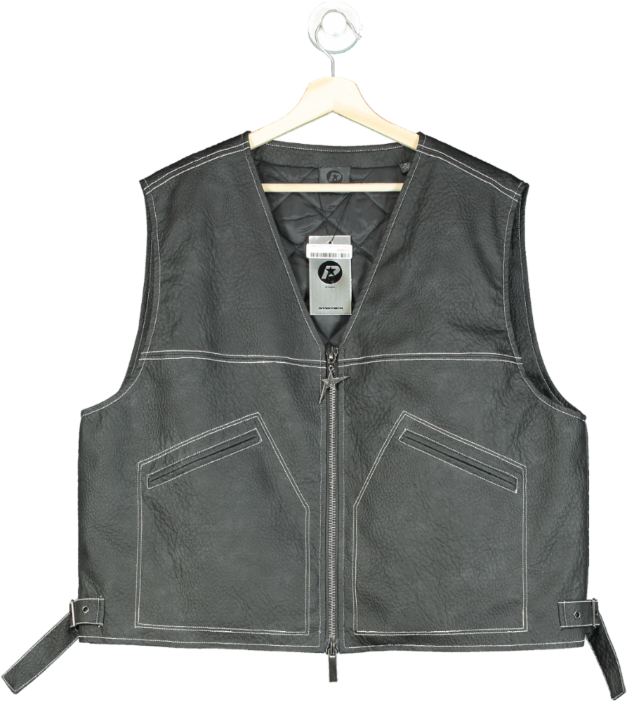 BoohooMan Charcoal Textured Pu Utility Vest UK XL