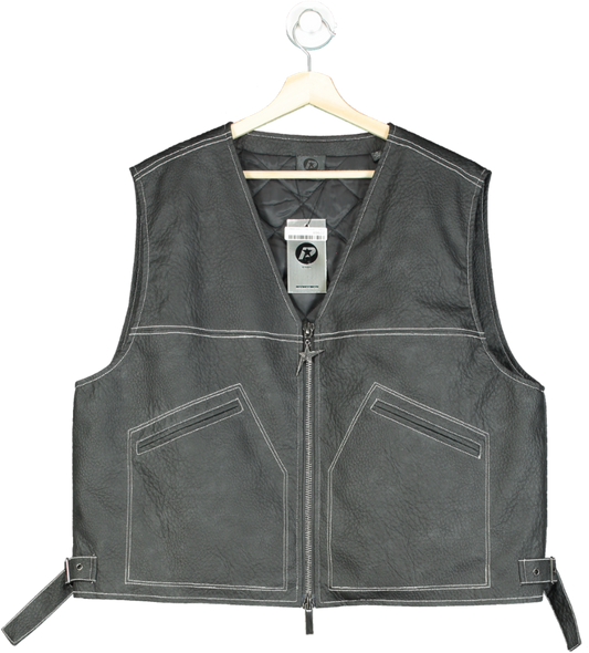 BoohooMan Charcoal Textured Pu Utility Vest UK XL