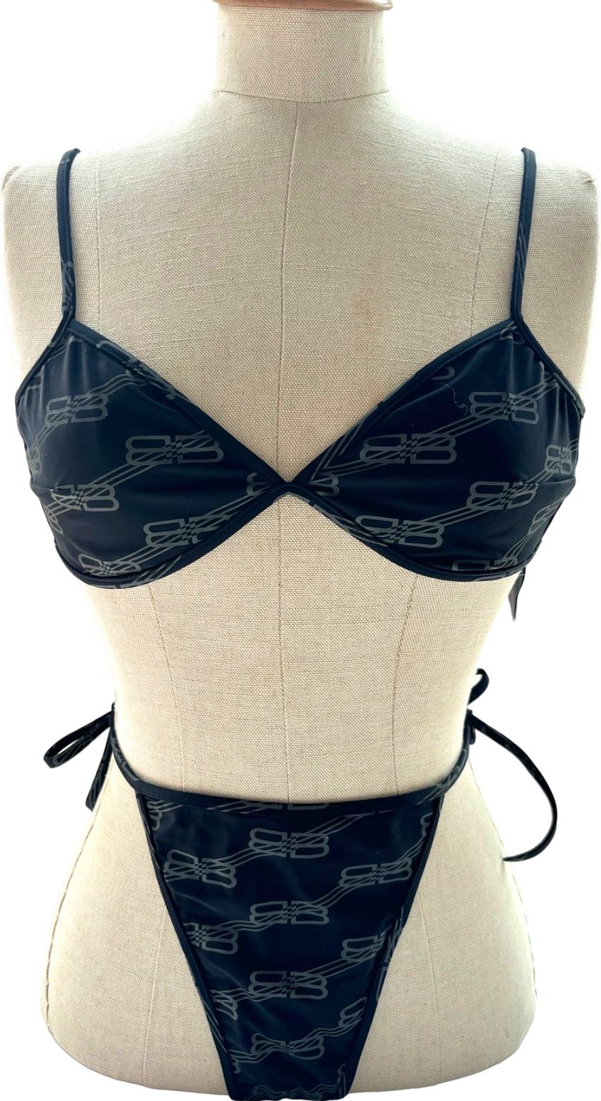 Balenciaga Black Patterned Bikini Set UK S