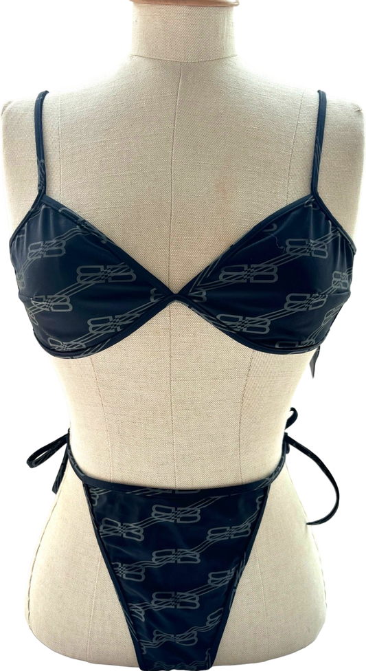 Balenciaga Black Patterned Bikini Set UK S