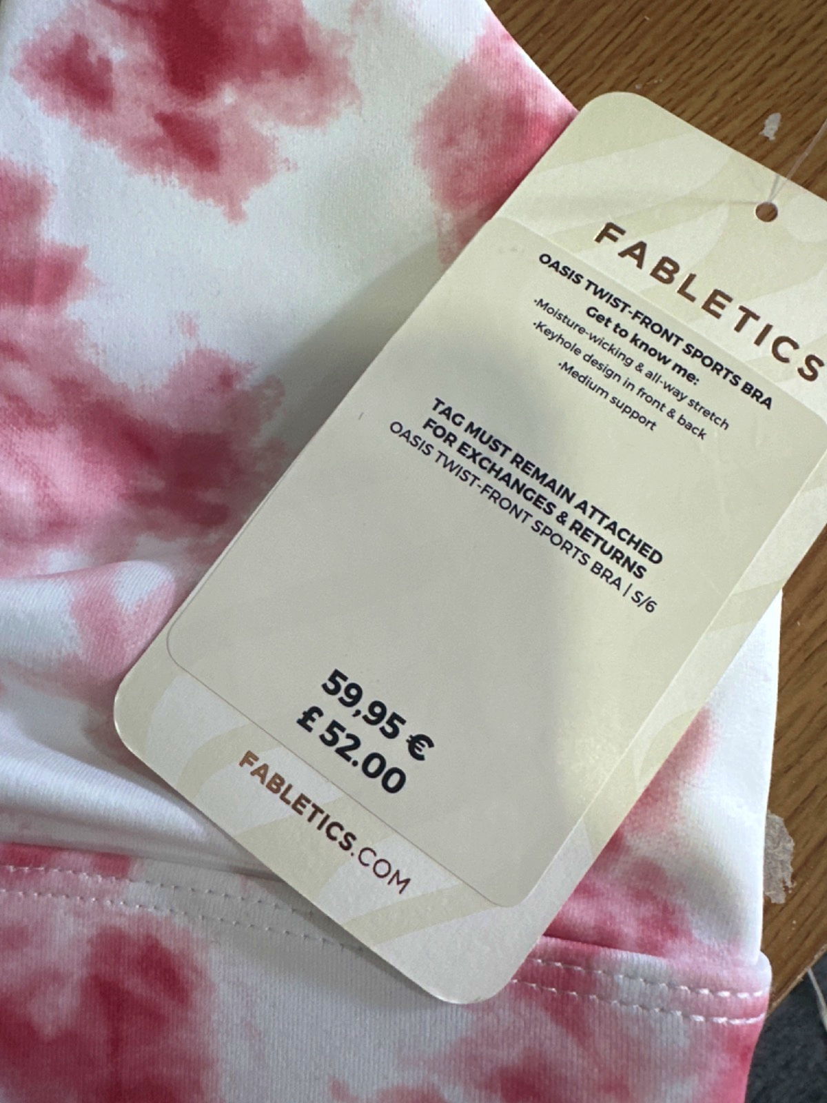 Fabletics Pink/White Oasis Twist-Front Sports Bra UK S