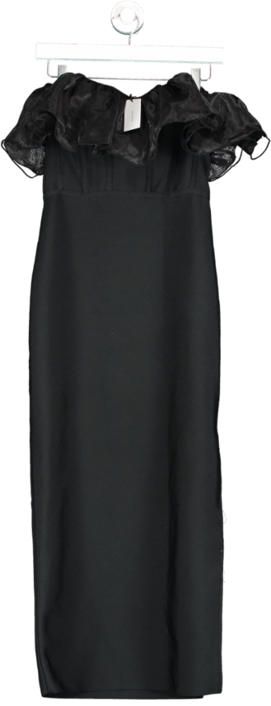 Karen Millen Black Bandage Figure Form Organza Frill Knit Midaxi Dress UK S