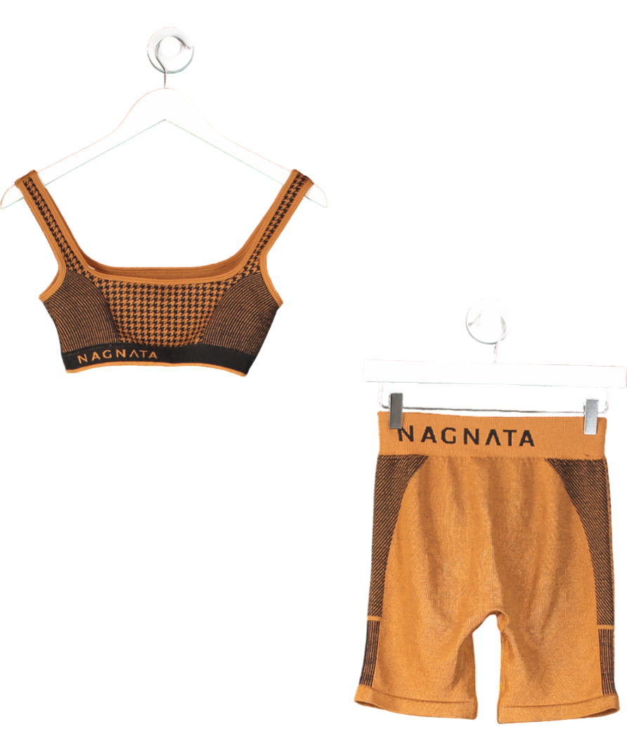 Nagnata Brown Classic Wool Blend Shorts And Crop Top UK M/L