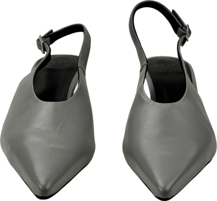 ASOS Design Sculpt Premium Slingback Mid Heel Shoes In Grey Leather UK 4 EU 37 👠